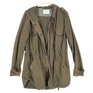 Velvet by Graham & Spencer Hooded Military Jacket Womens Small Green Cinch Waist